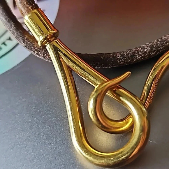 Hermes Leather Gold and Brown double bracelet - Picture 3 of 4